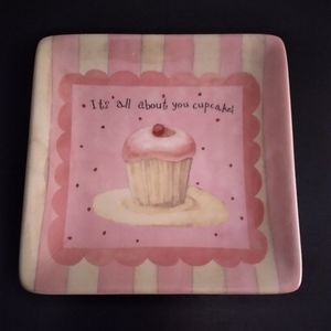 LANG It's All About You Cupcake Square Ceramic Trinket Dish Party Plate 2007 Y2K
